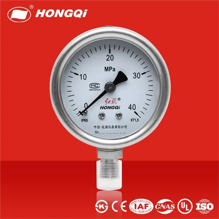Hongqi Spodné pripojenie Manometer 316 Ss Bezpečnostné okuliare Manometer Výrobná cena OEM