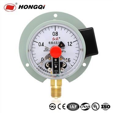 Alarm 4" prírubový elektrický kontaktný tlakomer spodné pripojenie